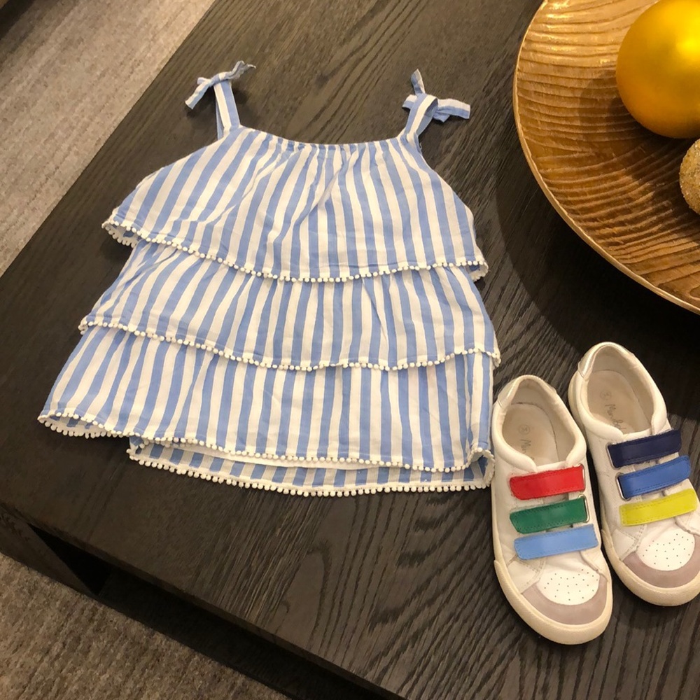 New! Boden striped ruffle shirt. Size 8-9